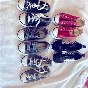 Five pairs boy converse shoes, two brand new and three in great condition